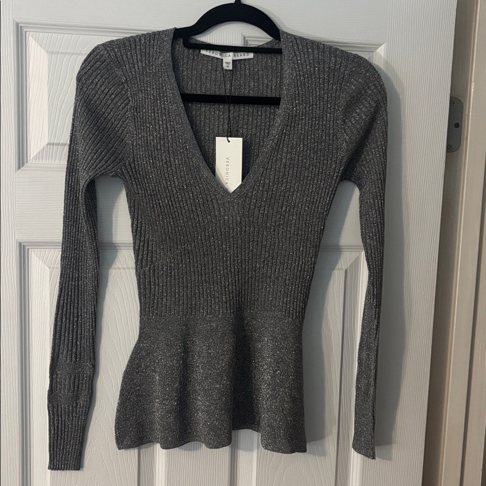 Veronica Beard Gray/with sliver Ribbed Knit sweater